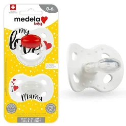 Medela - chupeta de bebê 2 unidades, meu amor e eu amo mamãe