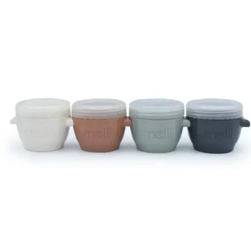 Melii - 4 recipientes de armazenamento de comida para bebês Snap &amp; Go com tampas, tons de terra, 4 onças