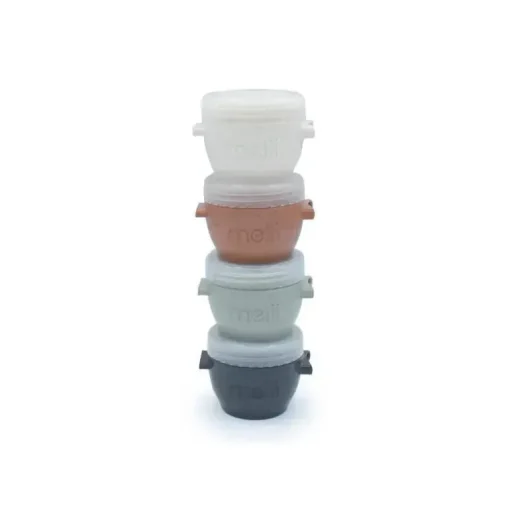 Melii - 4 recipientes de armazenamento de comida para bebês Snap &amp; Go com tampas, tons de terra, 4 onças