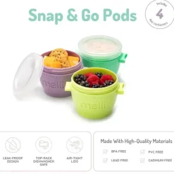 Melii - 4 recipientes de armazenamento de comida para bebês Snap &amp; Go com tampa, 4 onças