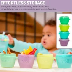 Melii - 4 recipientes de armazenamento de comida para bebê Snap &amp; Go com tampa, multicoloridos, 4 onças