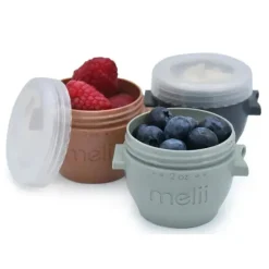 Melii - 6 recipientes de armazenamento de comida para bebês Snap &amp; Go com tampa, tons de terra, 2 onças