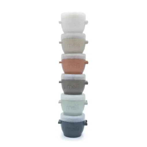 Melii - 6 recipientes de armazenamento de comida para bebês Snap &amp; Go com tampa, tons de terra, 2 onças