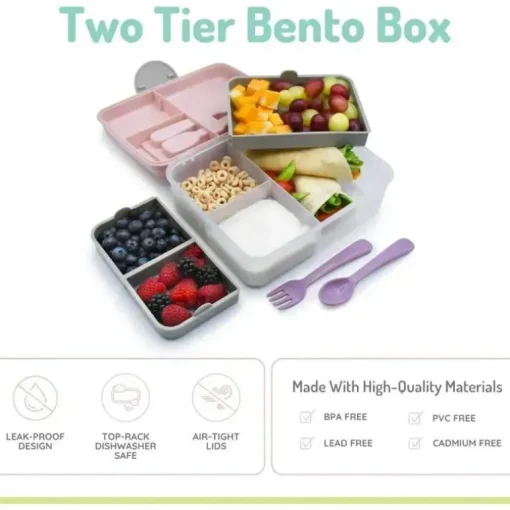 Melii - Bento de duas camadas, 48,8 onças, rosa
