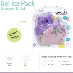 Melii - bolsas de gelo em gel, 2 unidades, mantém almoços e lanches frescos, reutilizáveis, unicórnio e gato