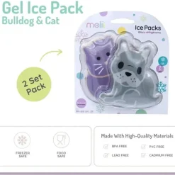 Melii - bolsas de gelo em gel, 2 unidades, mantém almoços e lanches frescos, reutilizáveis, Bulldog e Cat