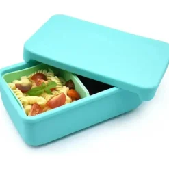 Melii - Caixa Bento 100% Silicone com Divisórias Removíveis, 2 Compartimentos, Azul Menta