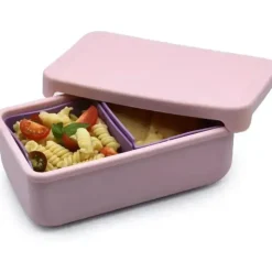 Melii - Caixa Bento 100% Silicone com Divisórias Removíveis, 2 Compartimentos, Rosa Roxo