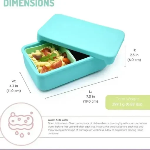 Melii - Caixa Bento 100% Silicone com Divisórias Removíveis, 2 Compartimentos, Azul Menta