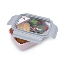 Melii - Caixa Bento com Compartimentos Removíveis, 1250ml, Rosa Roxo Cinza