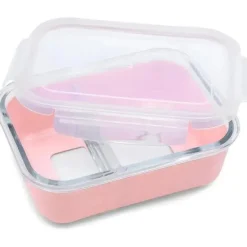 Melii - Caixa Bento de vidro com capa, forno, micro-ondas, freezer e máquina de lavar louça, 25 onças, rosa