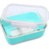 Melii - Caixa Bento de vidro com capa, forno, micro-ondas, freezer e máquina de lavar louça, 25 onças, azul