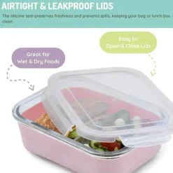 Melii - Caixa Bento de vidro com capa, forno, micro-ondas, freezer e máquina de lavar louça, 25 onças, rosa