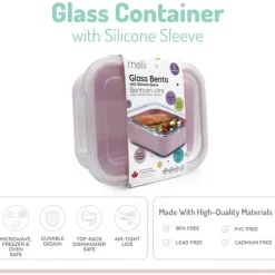Melii - Caixa Bento de vidro com capa, forno, micro-ondas, freezer e máquina de lavar louça, 25 onças, rosa