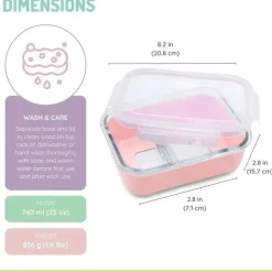 Melii - Caixa Bento de vidro com capa, forno, micro-ondas, freezer e máquina de lavar louça, 25 onças, rosa