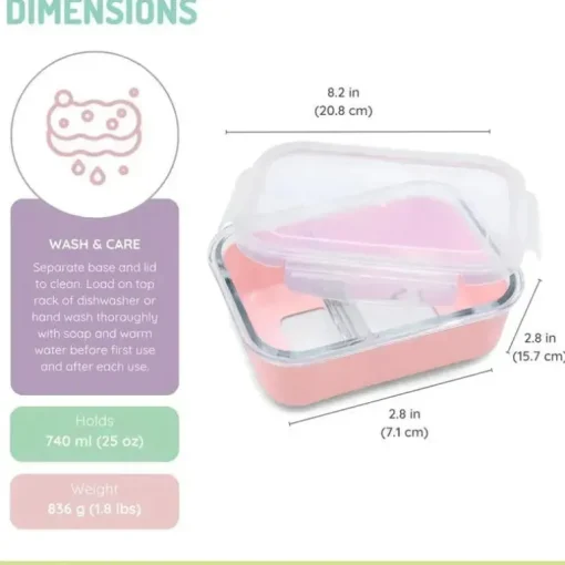 Melii - Caixa Bento de vidro com capa, forno, micro-ondas, freezer e máquina de lavar louça, 25 onças, rosa