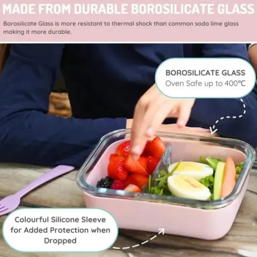 Melii - Caixa Bento de vidro com capa, forno, micro-ondas, freezer e máquina de lavar louça, 25 onças, rosa