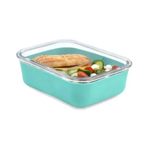 Melii - Caixa Bento de vidro com capa, forno, micro-ondas, freezer e máquina de lavar louça, 25 onças, azul