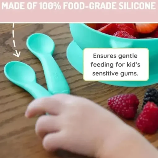 Melii - colheres 100% silicone, alimentação para bebês e crianças pequenas, sem BPA, conjunto de 4 peças, tubarão, dinossauro, buldogue e urso