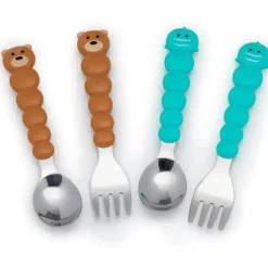 Melii - conjunto de colher e garfo para alimentação infantil e infantil 4 unidades, tubarão e urso