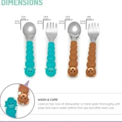 Melii - conjunto de colher e garfo para alimentação infantil e infantil 4 unidades, tubarão e urso