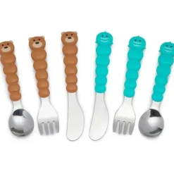 Melii - conjunto de garfo e faca para alimentação de crianças e crianças 6 unidades, urso e tubarão