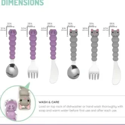 Melii - conjunto de garfo e faca para alimentação de crianças e crianças 6 unidades, gato e buldogue