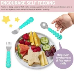 Melii - conjunto de garfo e faca para alimentação de crianças e crianças 6 unidades, urso e tubarão