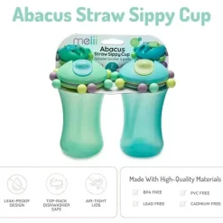 Melii - copo com canudinho de palha Abacus 2Pk, azul/menta