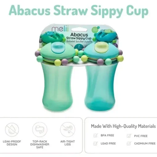 Melii - copo com canudinho de palha Abacus 2Pk, azul/menta