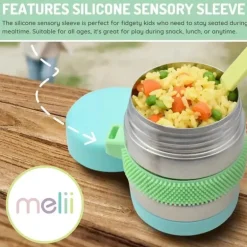 Melii - Jarra para alimentos de aço inoxidável, 10,1 onças, parede dupla, isolada a vácuo, azul, menta, limão