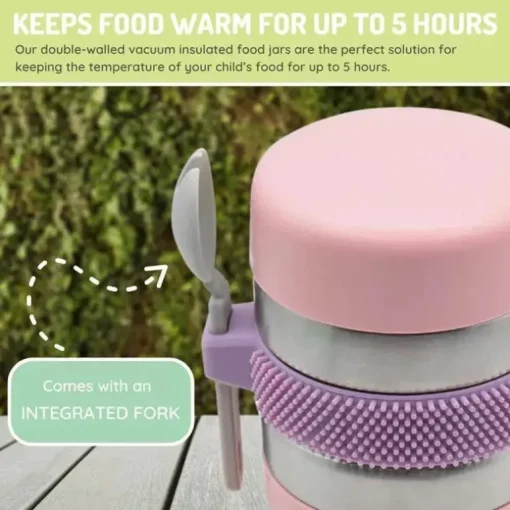 Melii - Jarra para alimentos de aço inoxidável, 10,1 onças, parede dupla, isolada a vácuo, rosa, roxo, cinza