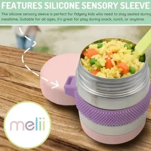 Melii - Jarra para alimentos de aço inoxidável, 10,1 onças, parede dupla, isolada a vácuo, rosa, roxo, cinza