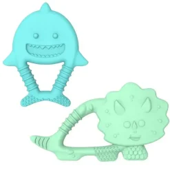Melii - Mordedores para bebês, 100% silicone de qualidade alimentar, múltiplas texturas, sem BPA, dinossauro e tubarão