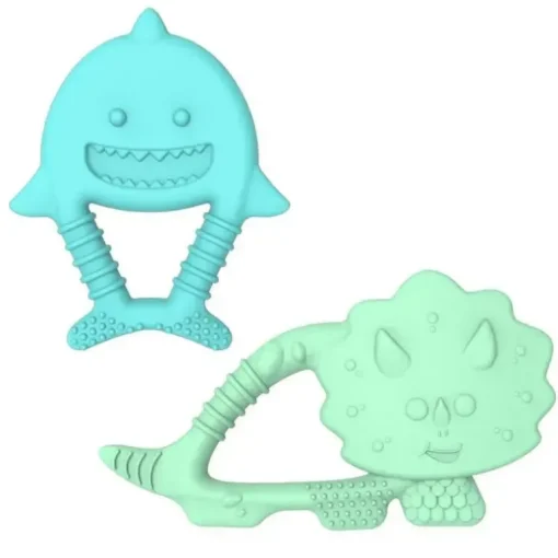 Melii - Mordedores para bebês, 100% silicone de qualidade alimentar, múltiplas texturas, sem BPA, dinossauro e tubarão