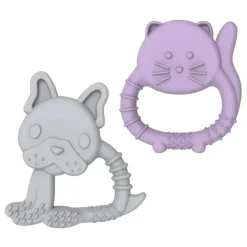 Melii - mordedores para bebês, 100% silicone de qualidade alimentar, múltiplas texturas, sem BPA, Bulldog e Cat