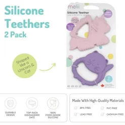 Melii - Mordedores para bebês, 100% silicone de qualidade alimentar, múltiplas texturas, sem BPA, unicórnio e gato