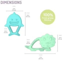 Melii - Mordedores para bebês, 100% silicone de qualidade alimentar, múltiplas texturas, sem BPA, dinossauro e tubarão