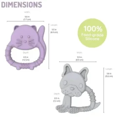 Melii - mordedores para bebês, 100% silicone de qualidade alimentar, múltiplas texturas, sem BPA, Bulldog e Cat