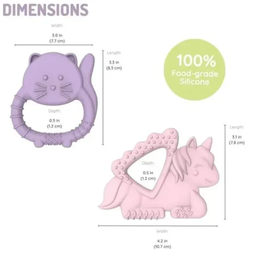 Melii - Mordedores para bebês, 100% silicone de qualidade alimentar, múltiplas texturas, sem BPA, unicórnio e gato