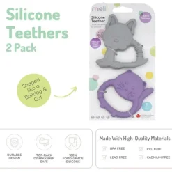 Melii - mordedores para bebês, 100% silicone de qualidade alimentar, múltiplas texturas, sem BPA, Bulldog e Cat