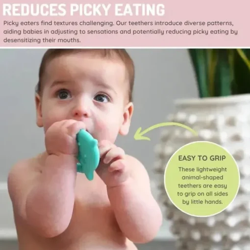 Melii - Mordedores para bebês, 100% silicone de qualidade alimentar, múltiplas texturas, sem BPA, dinossauro e tubarão