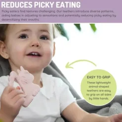 Melii - Mordedores para bebês, 100% silicone de qualidade alimentar, múltiplas texturas, sem BPA, unicórnio e gato