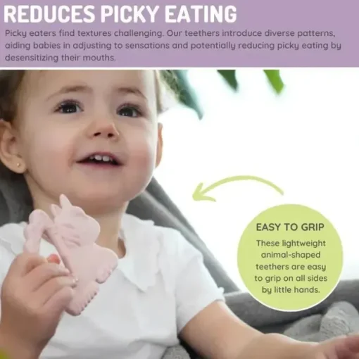 Melii - Mordedores para bebês, 100% silicone de qualidade alimentar, múltiplas texturas, sem BPA, unicórnio e gato