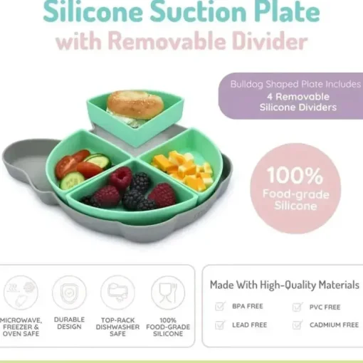 Melii - Placa de sucção dividida 100% silicone com divisórias removíveis, Bulldog