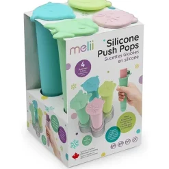 Melii - Push Pops de silicone, moldes para picolé de 4 unidades, tubarão, urso, buldogue e gato
