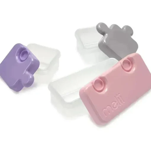 Melii - Recipiente de armazenamento de alimentos Puzzle Bento Box, 3 compartimentos, rosa, roxo e cinza