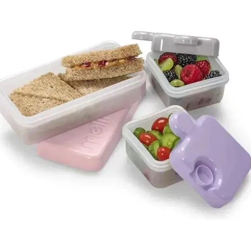 Melii - Recipiente de armazenamento de alimentos Puzzle Bento Box, 3 compartimentos, rosa, roxo e cinza