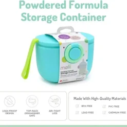 Melii - Recipiente de armazenamento de fórmulas para bebês com colher integrada, capacidade de 400ml / 13,5 onças, azul