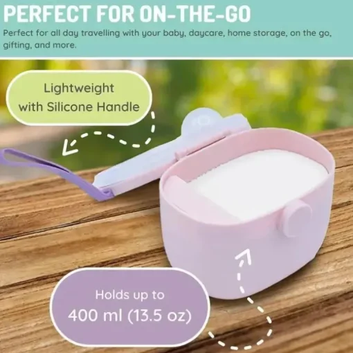 Melii - Recipiente de armazenamento de fórmulas para bebês com colher integrada, capacidade de 400ml / 13,5 onças, rosa